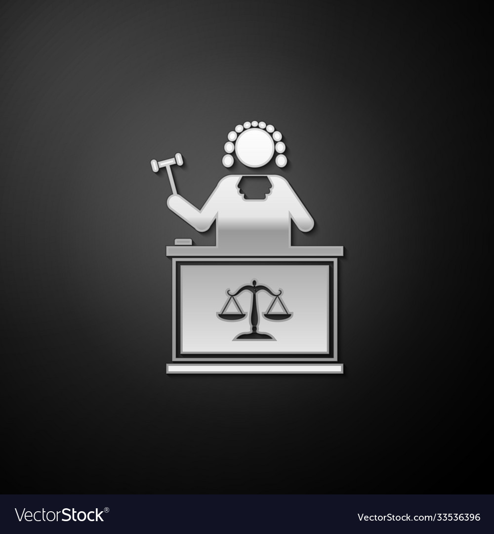 Silver judge with gavel on table icon isolated