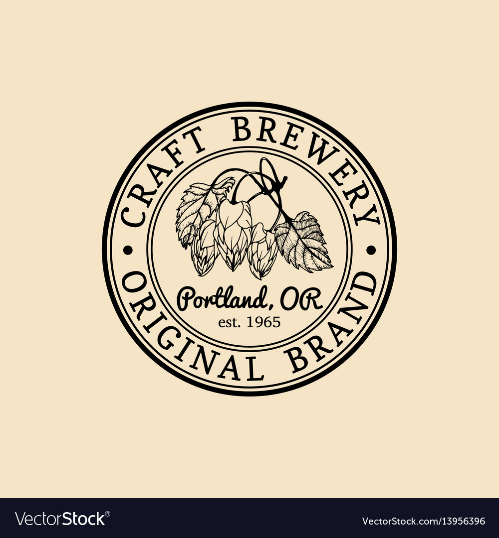 Vintage hops logo brewery herbs design Royalty Free Vector