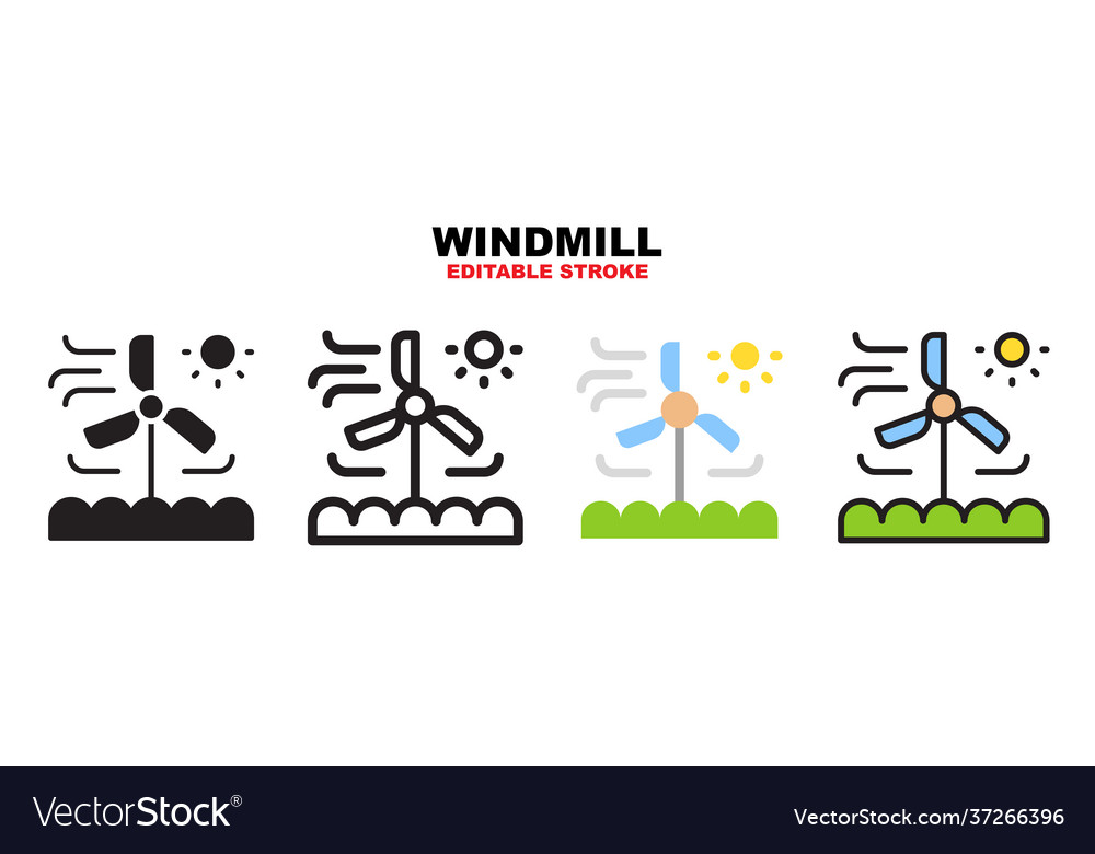 Windmill icon set with different styles editable vector image Windmill icon set with different styles editable