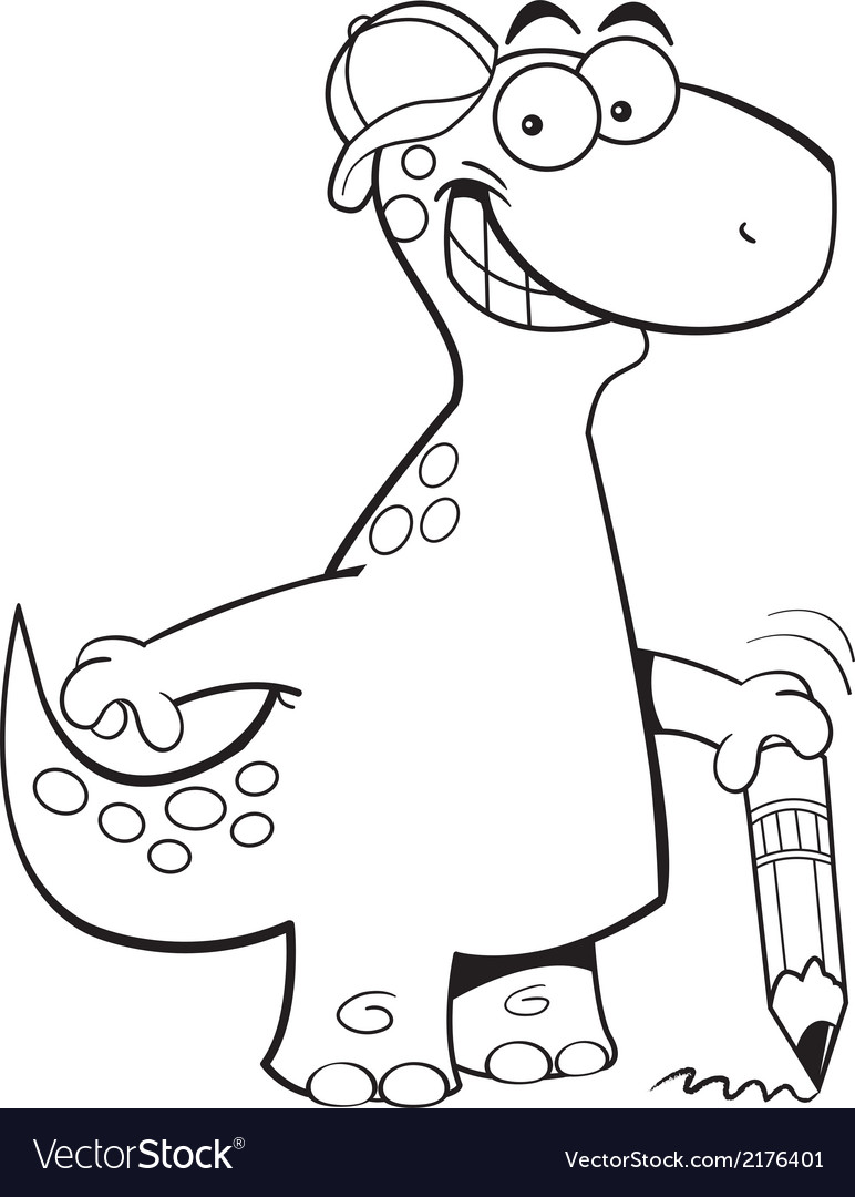 Cartoon brontosaurus holding a pencil