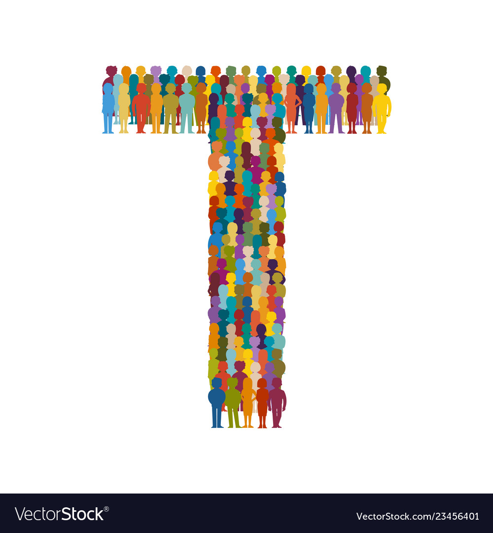 Crowd of people in form capital letter t flat Vector Image