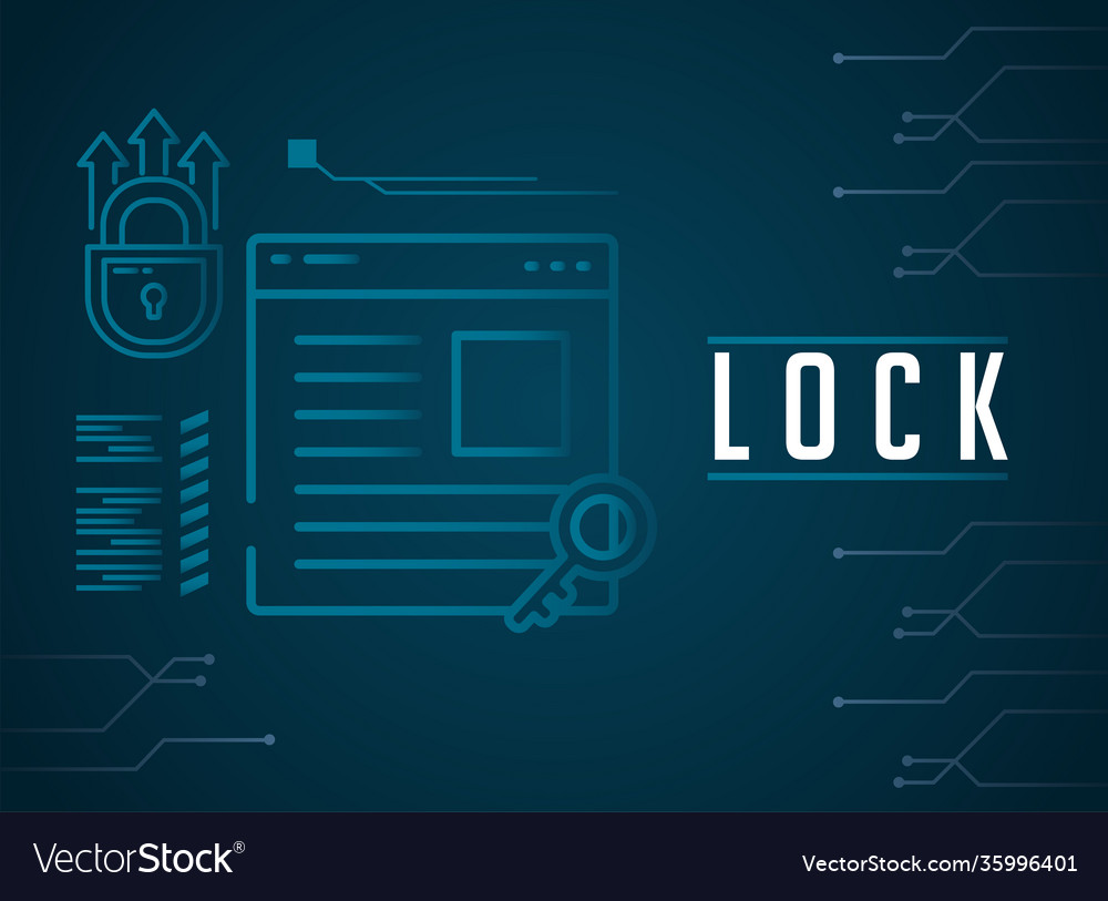 Cyber lock website with padlock and key vector image Cyber lock website with padlock and key