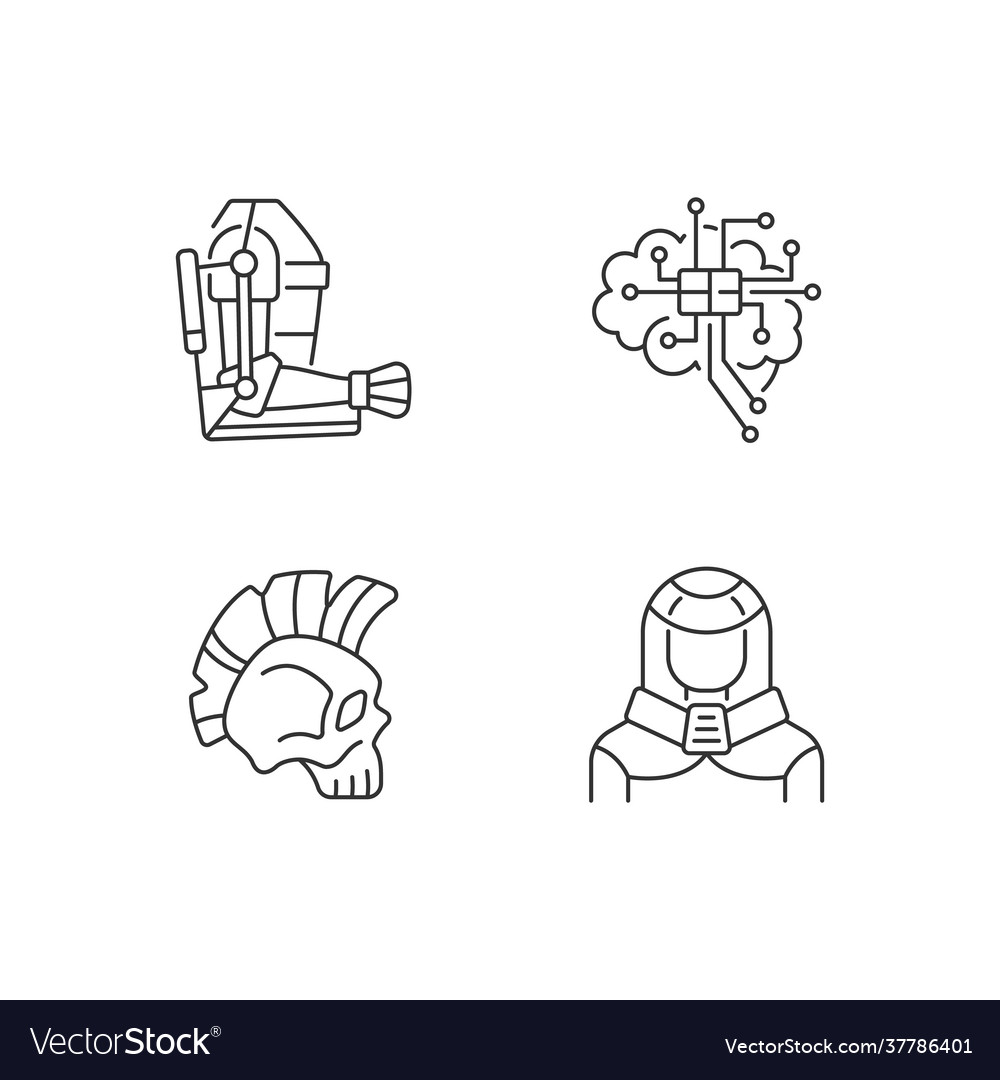 Cyberpunk augmentations linear icons set vector image Cyberpunk augmentations linear icons set