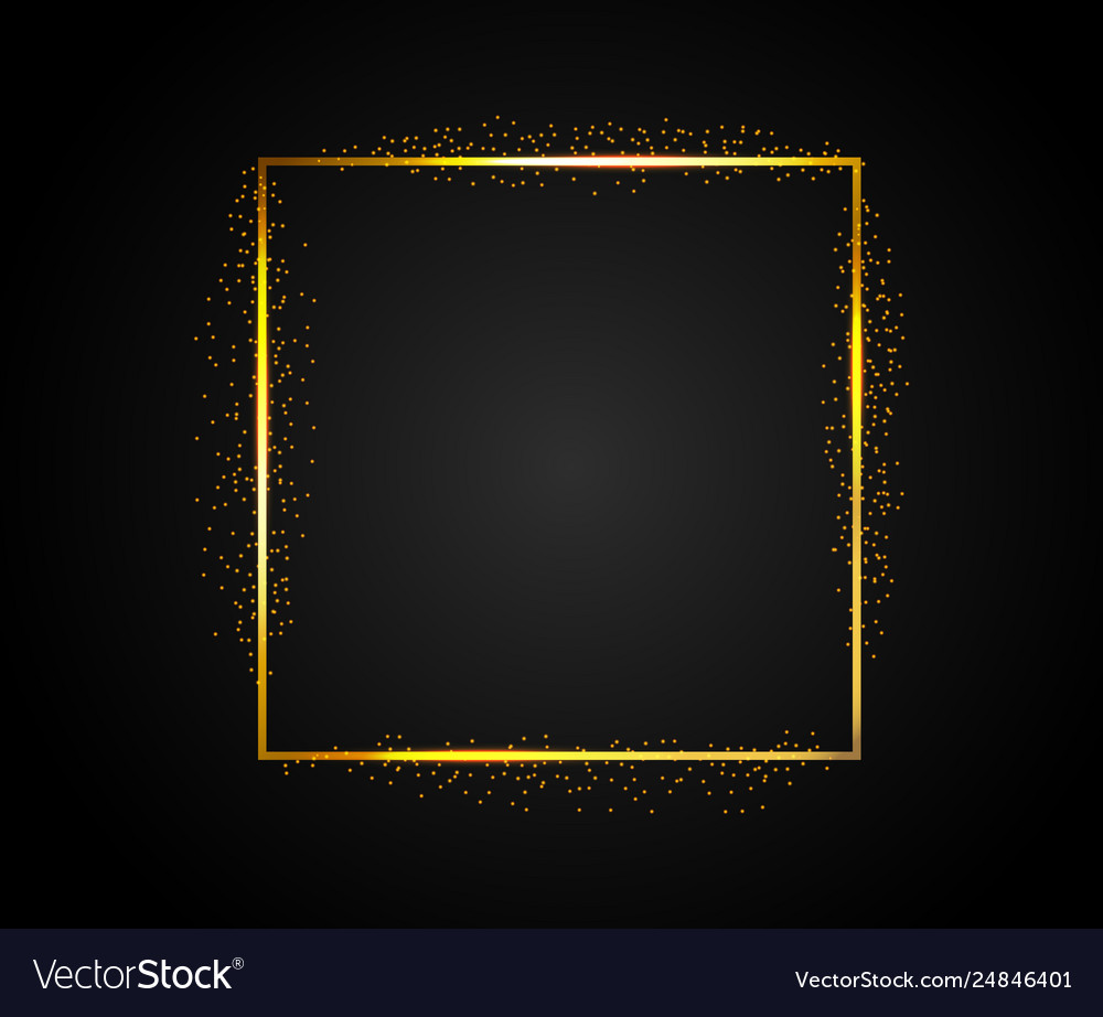 Golden rectangular frame with falling shiny dust vector image Golden rectangular frame with falling shiny dust