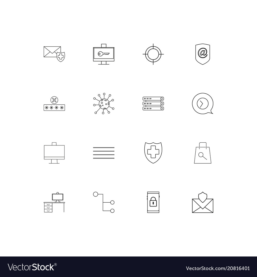 Internet security linear thin icons set outlined