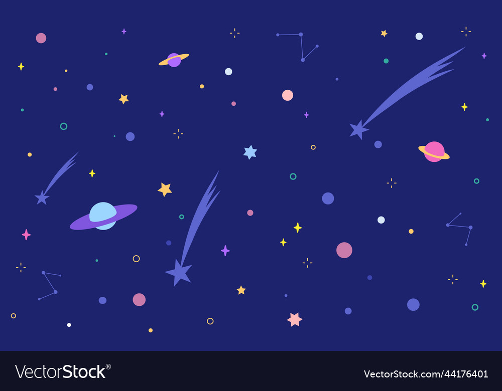 Kids Flat Universe Cosmic Endless Galaxy Vector Image