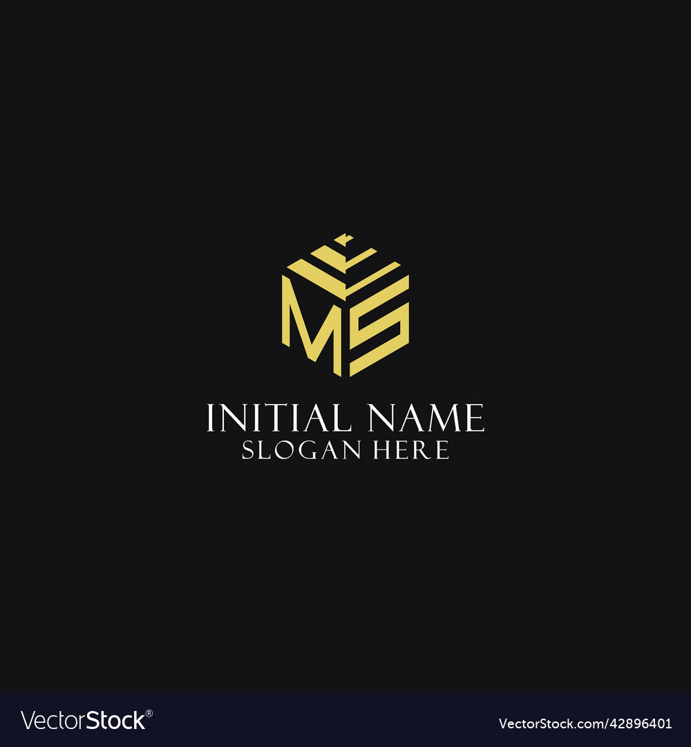 Ms initial monogram with hexagon shape logo Vector Image Ms initial monogram with hexagon shape logo