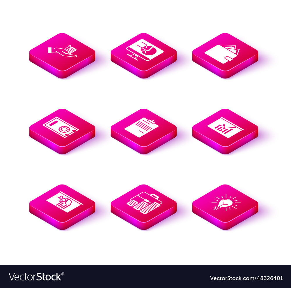Set board with graph chart briefcase and coin vector image Set board with graph chart briefcase and coin