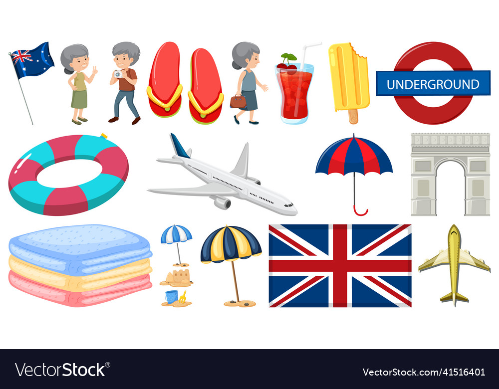 Set of summer vacation objects and elements