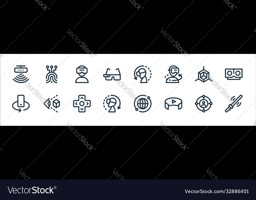 Virtual reality line icons linear set quality vector image Virtual reality line icons linear set quality