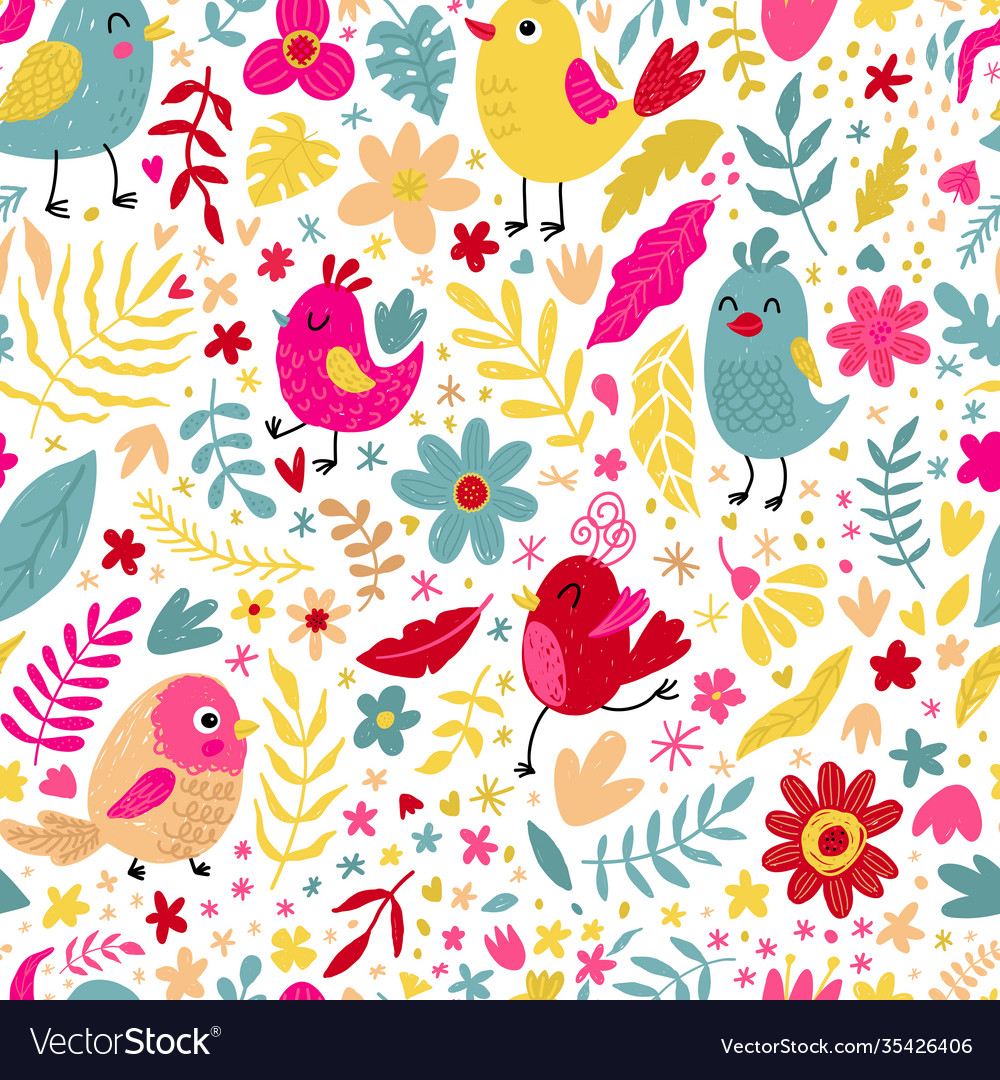 Adorable Bird Floral Pattern