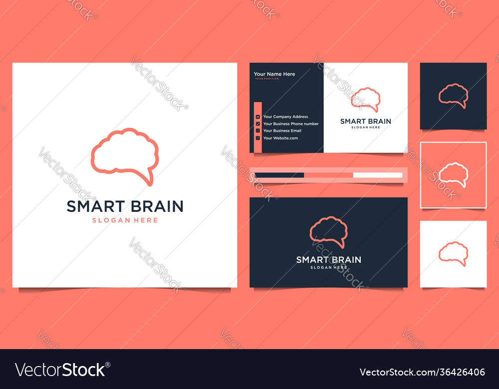 Brain tech logo design template minimal smart