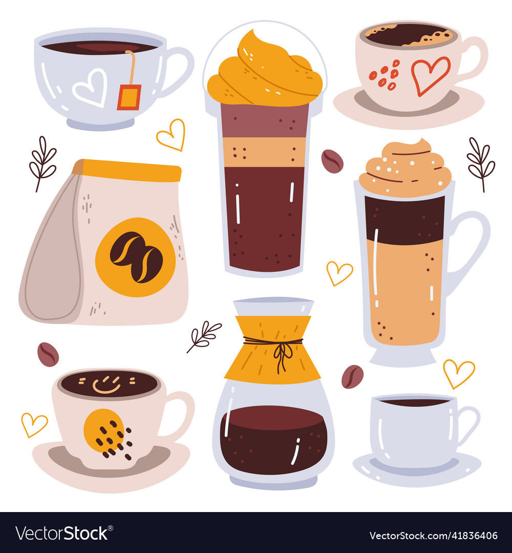 Coffee cocoa cappuccino chocolate cup mug cafe Vector Image