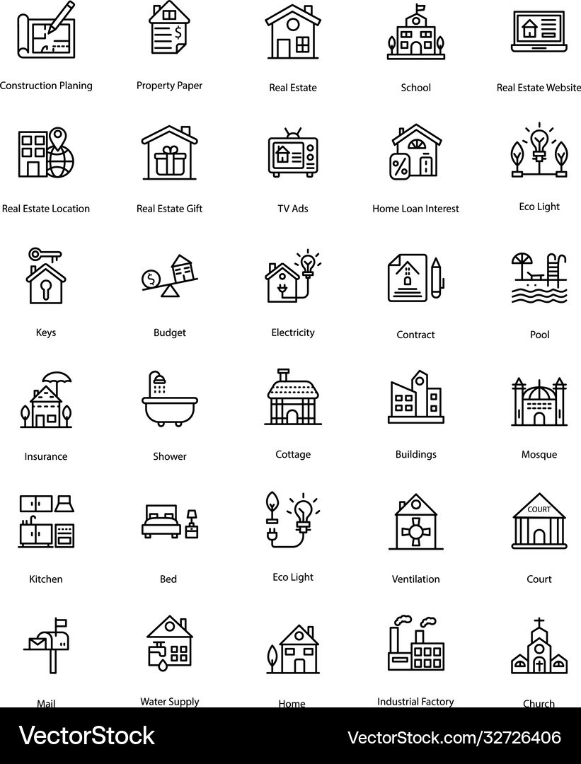 Commercial property line icons pack Royalty Free Vector