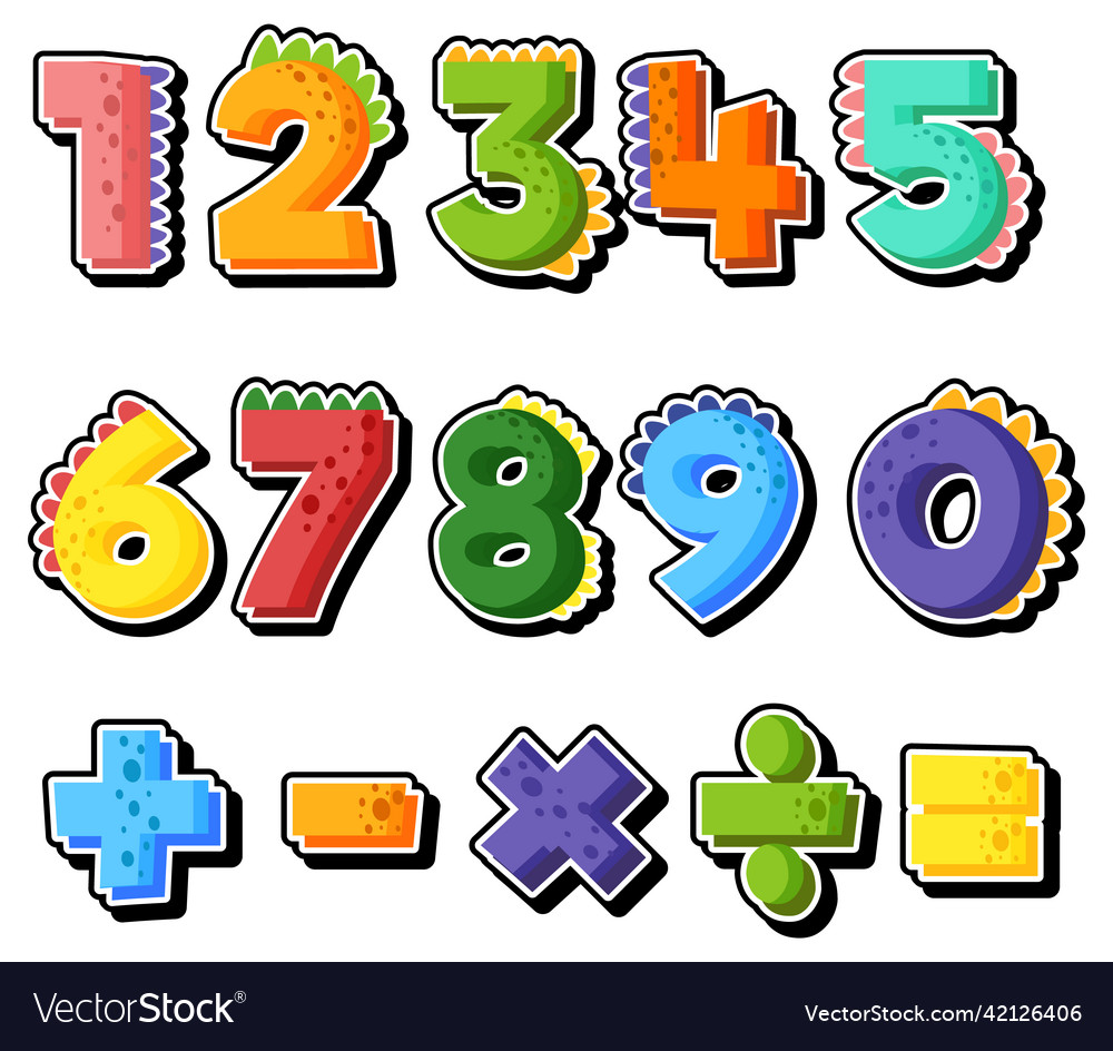 Counting number 0 to 9 and math symbols vector image Counting number 0 to 9 and math symbols