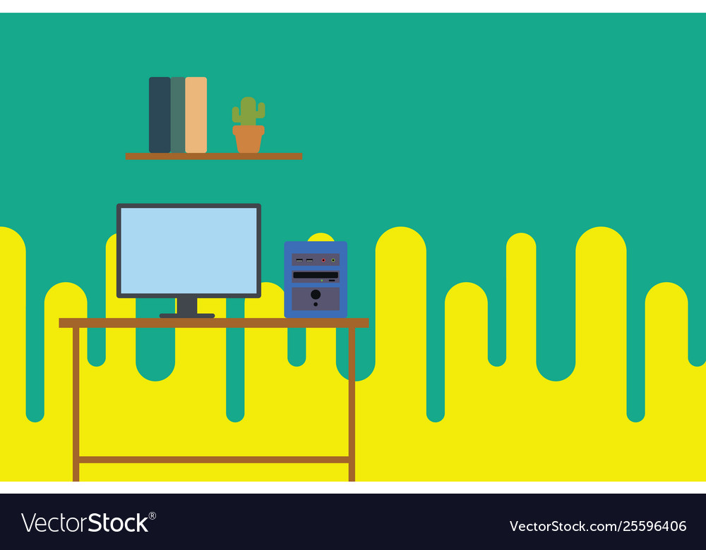 Desktop computer wooden table background shelf Vector Image Desktop computer wooden table background shelf