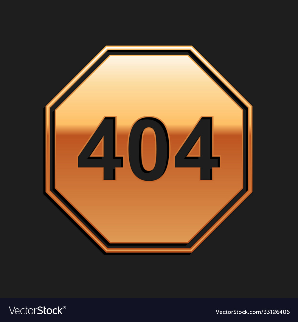 Gold page with a 404 error icon isolated on black