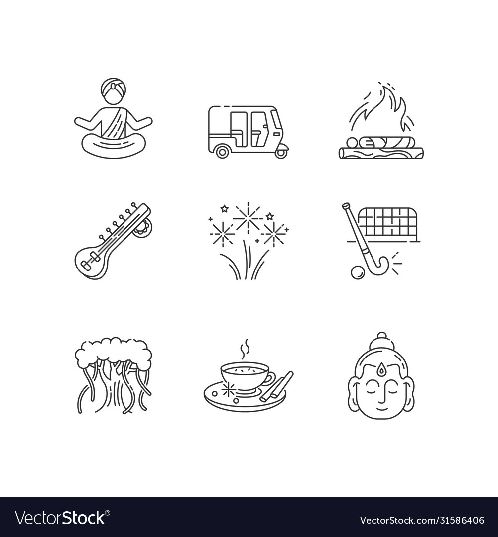 Indian customs pixel perfect linear icons set