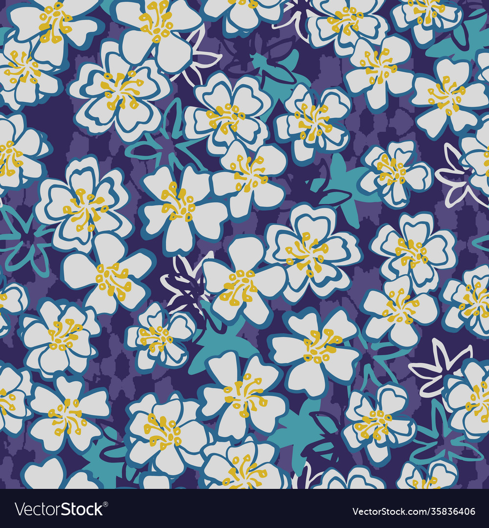 Light flowers seamless pattern on blue Royalty Free Vector