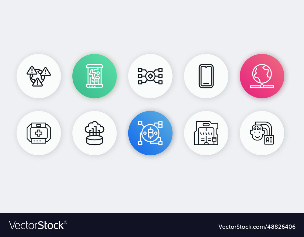 Set line blockchain technology bitcoin global vector image Set line blockchain technology bitcoin global