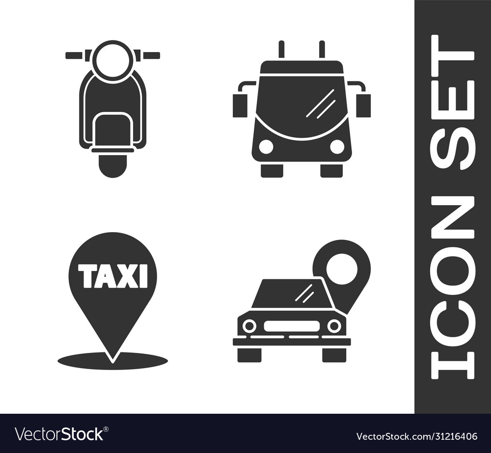 Set map pointer with taxi scooter vector image Set map pointer with taxi scooter