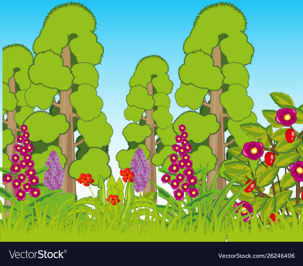 Baum sequoia und Glatt mit Blumentag