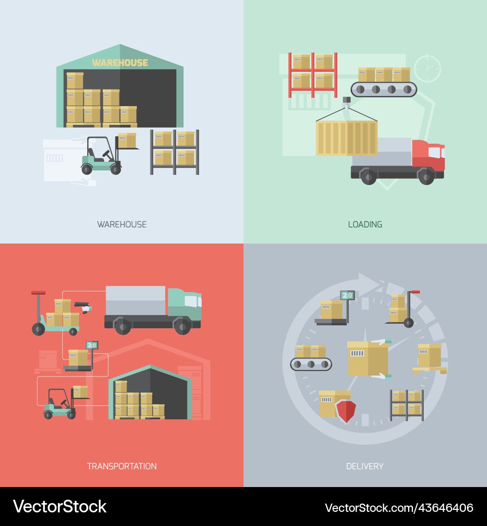 Warehouse flat set Royalty Free Vector Image - VectorStock