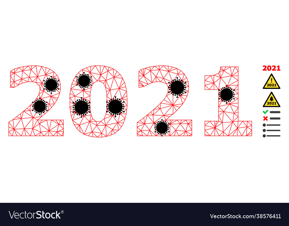 2021 year digits polygonal mesh icon with virus