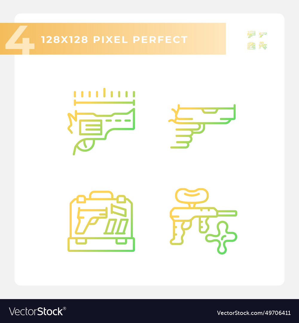 2d pixel perfect gradient weapons icons set