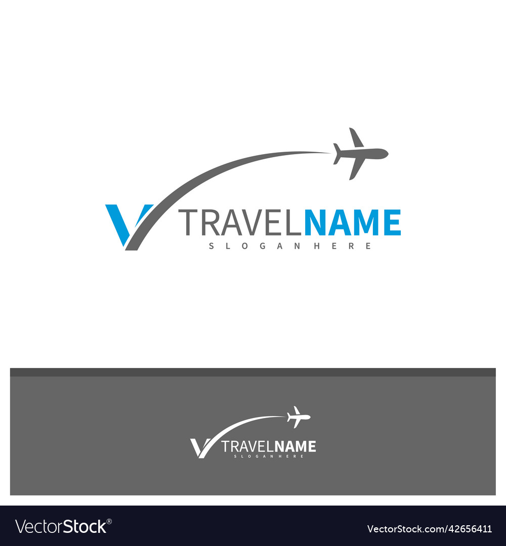 Airplane with letter v logo design creative