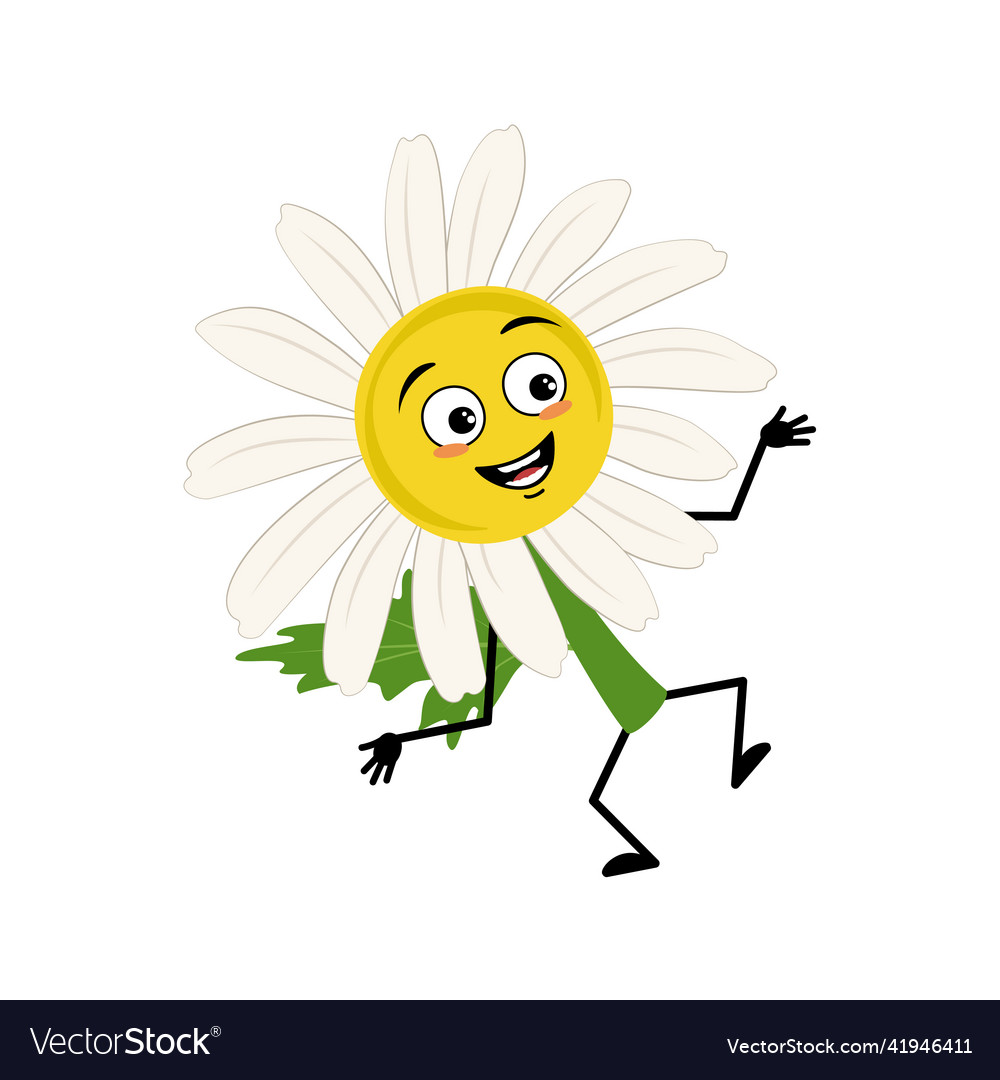 Chamomile character with happy emotion Vector Image Chamomile character with happy emotion