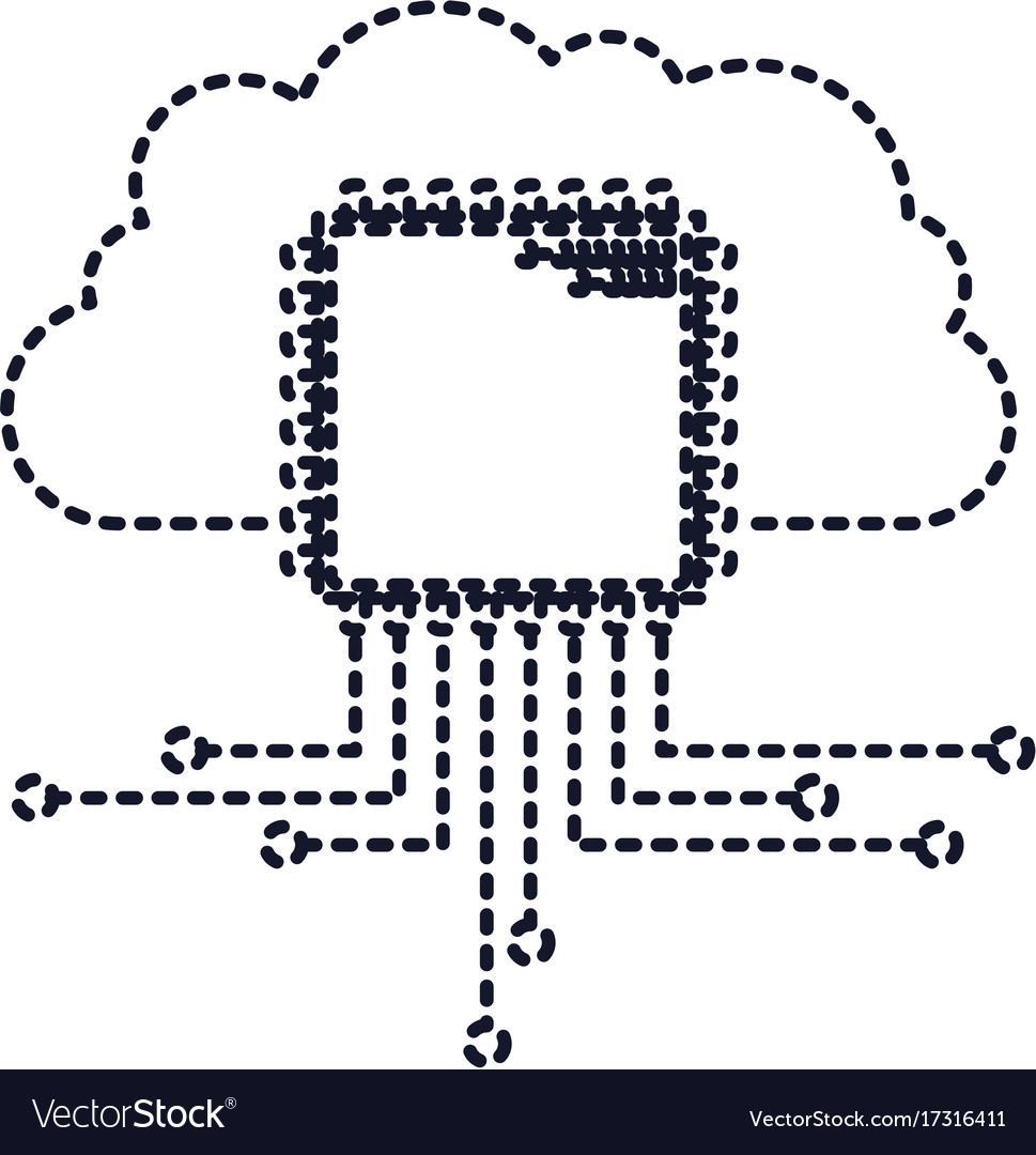Cloud storage data and cpu microprocessor icon