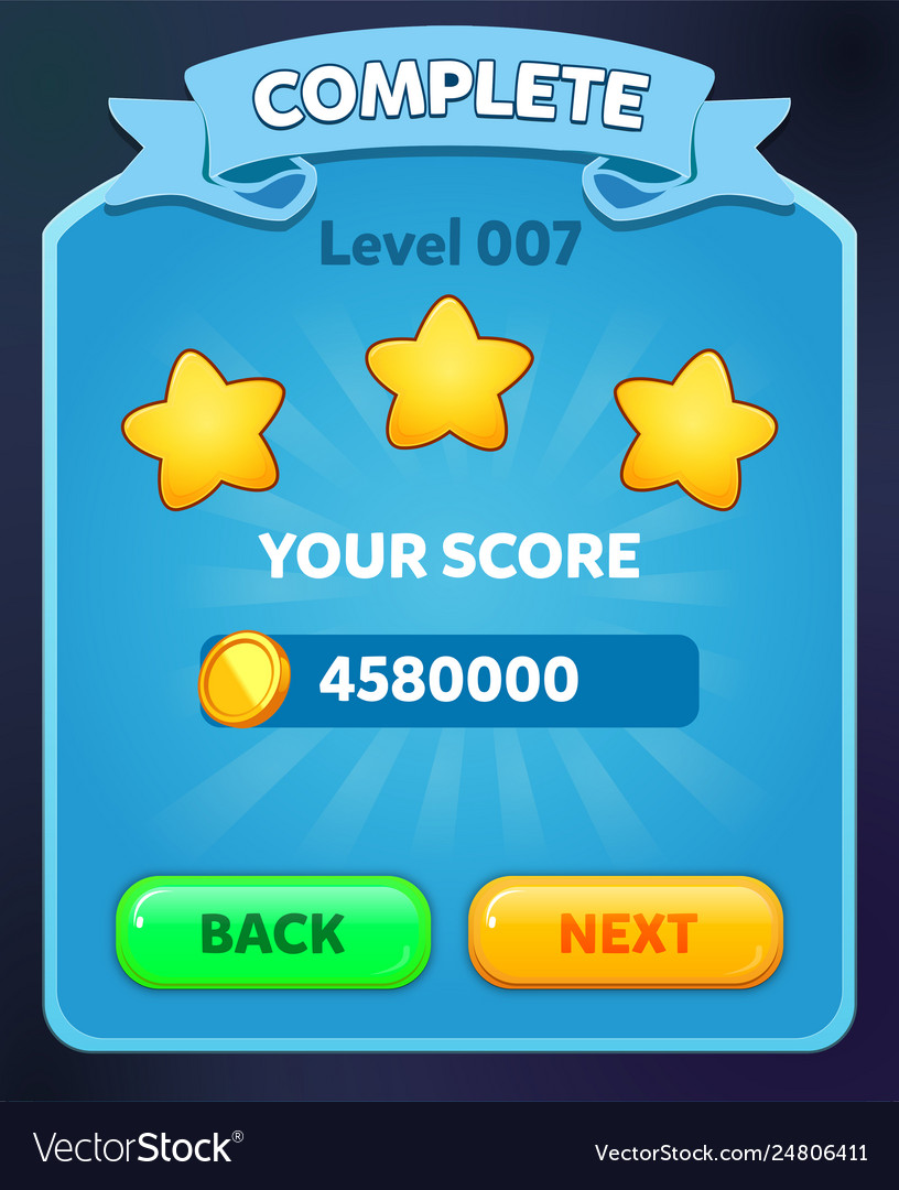 Game ui Level complete menu pop up with stars score and buttons 550649  Vector Art at Vecteezy