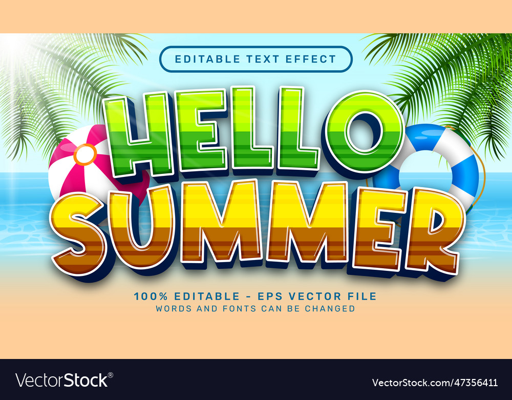 Hello summer 3d editable text effect and sea