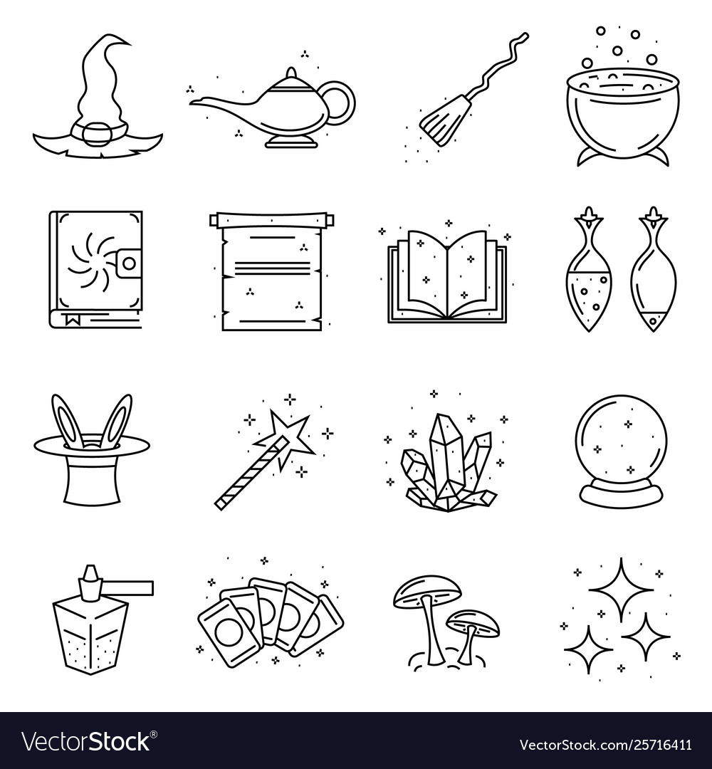 Magic signs black thin line icon set Royalty Free Vector