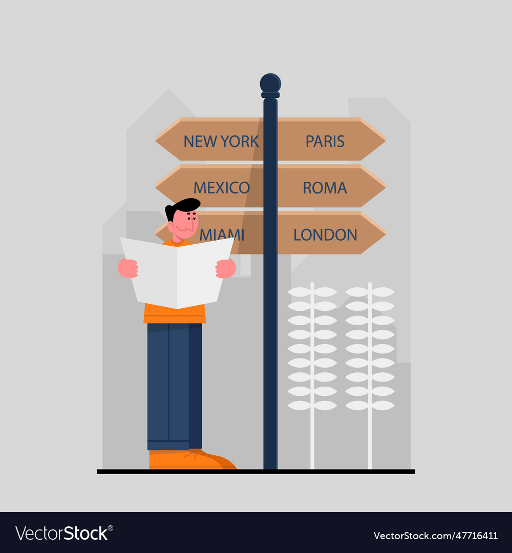Man standing and holding map looking for right