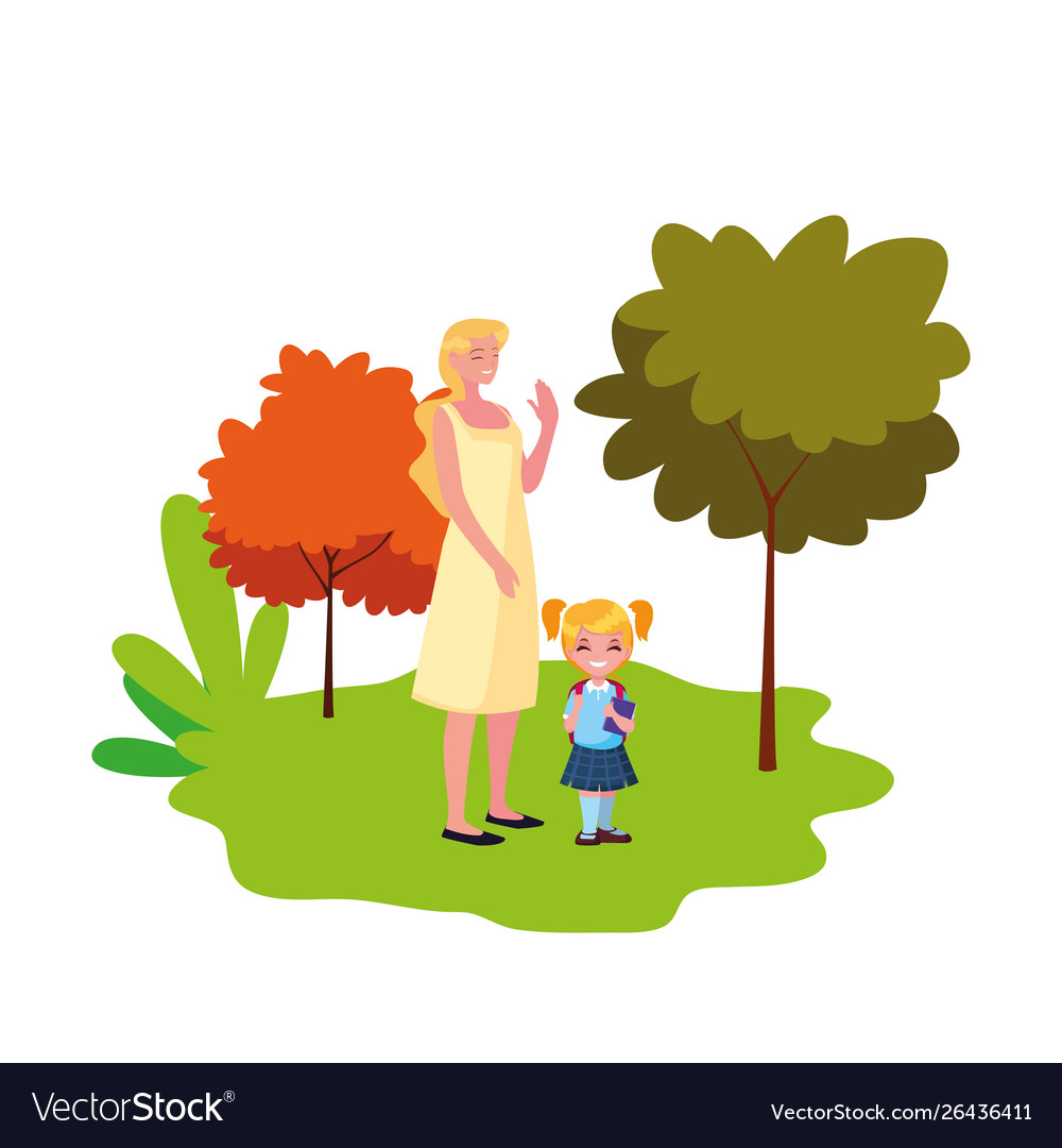 Mother and daughter student outdoors back Vector Image