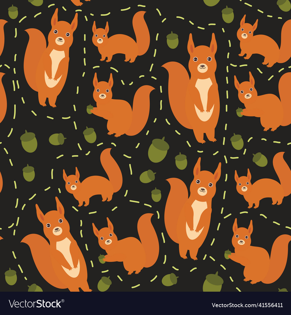 Seamless pattern set of funny red squirrels