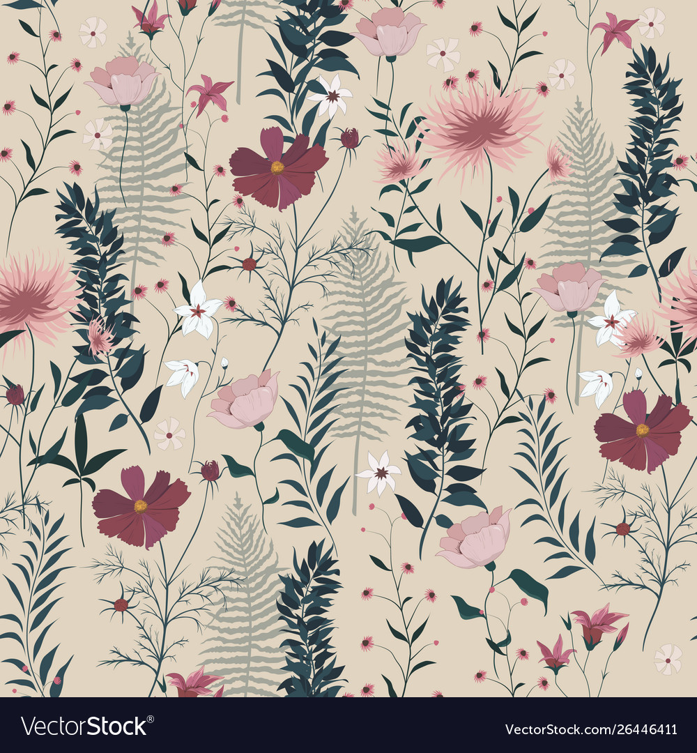 Seamless pattern with wild flowers leaves Vector Image