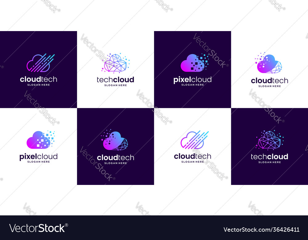 Set creative cloud tech logo design idea