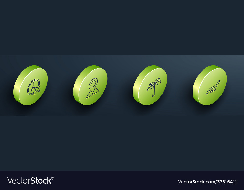 Set isometric line clock with airplane location vector image Set isometric line clock with airplane location