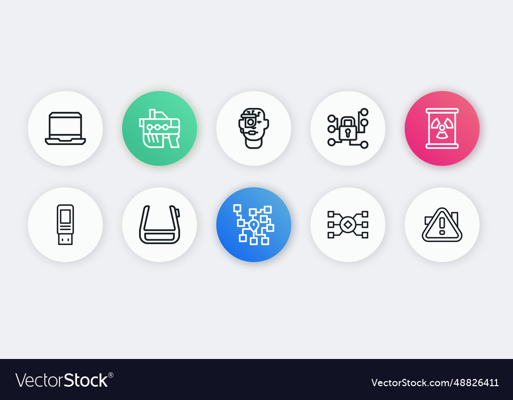 Set line neural network radioactive waste vector image Set line neural network radioactive waste