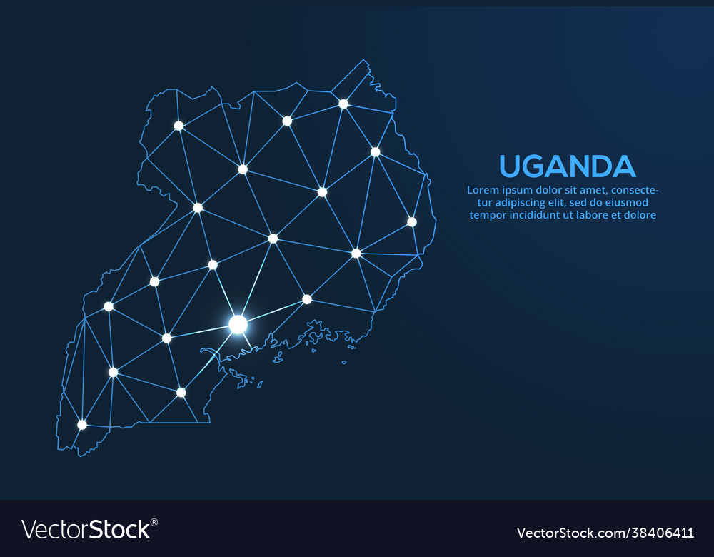 Uganda communication network map low poly image