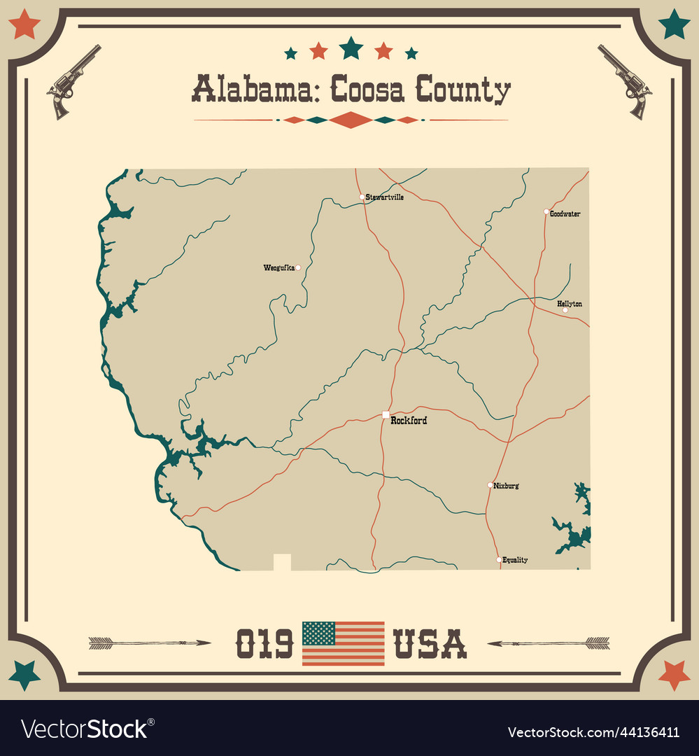 Vintage map of coosa county in alabama usa vector image Vintage map of coosa county in alabama usa