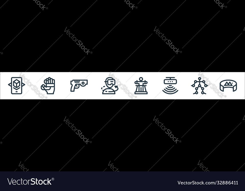 Virtual reality line icons linear set quality vector image Virtual reality line icons linear set quality