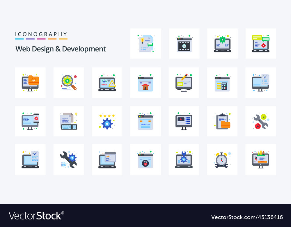 25 web design and development flat color icon pack