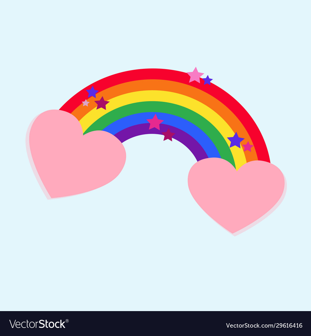Bright cartoon rainbow sticker with pink hearts vector image Bright cartoon rainbow sticker with pink hearts