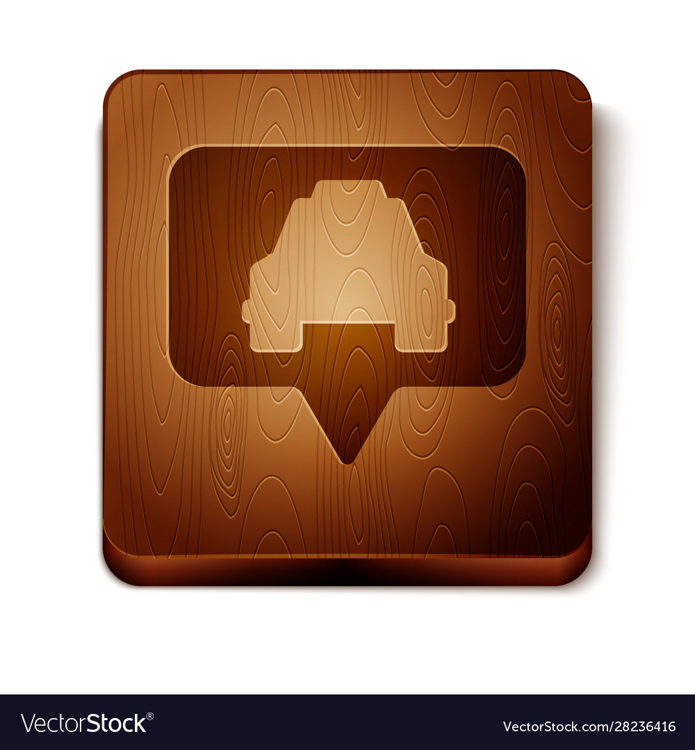 Brown map pointer with taxi icon isolated on white