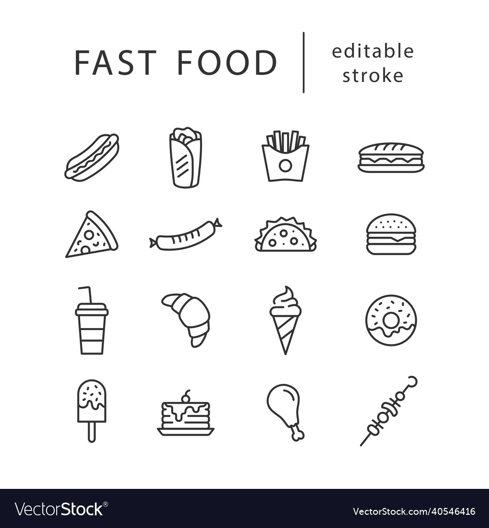 Fast food - line icon set with editable stroke vector image Fast food - line icon set with editable stroke