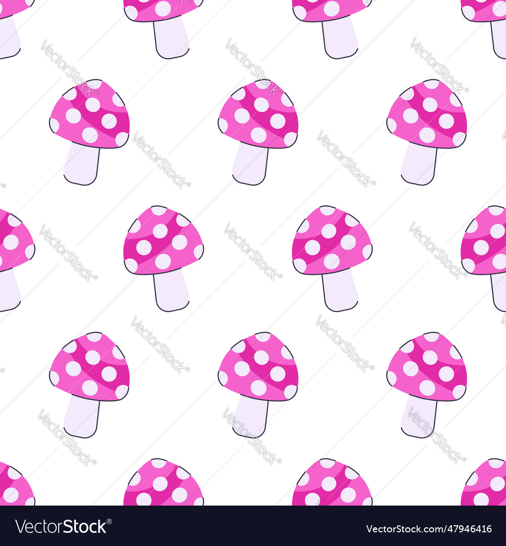 Pink amanita mushrooms seamless pattern Royalty Free Vector